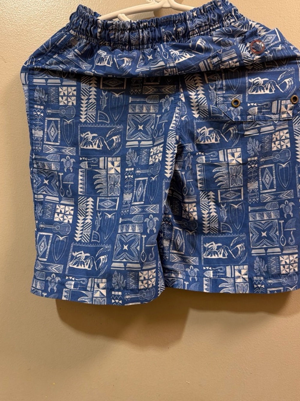 Men's Blue Hawaiian Print Swim Trunks